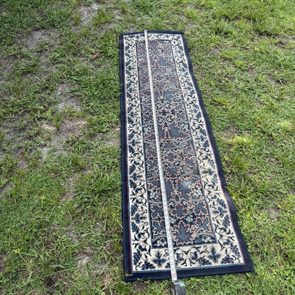 Vintage Turkish Runner Rug L 6'8.5" x W 1'10.5" Navy Blue, Multi-color Design - Picture 12 of 16